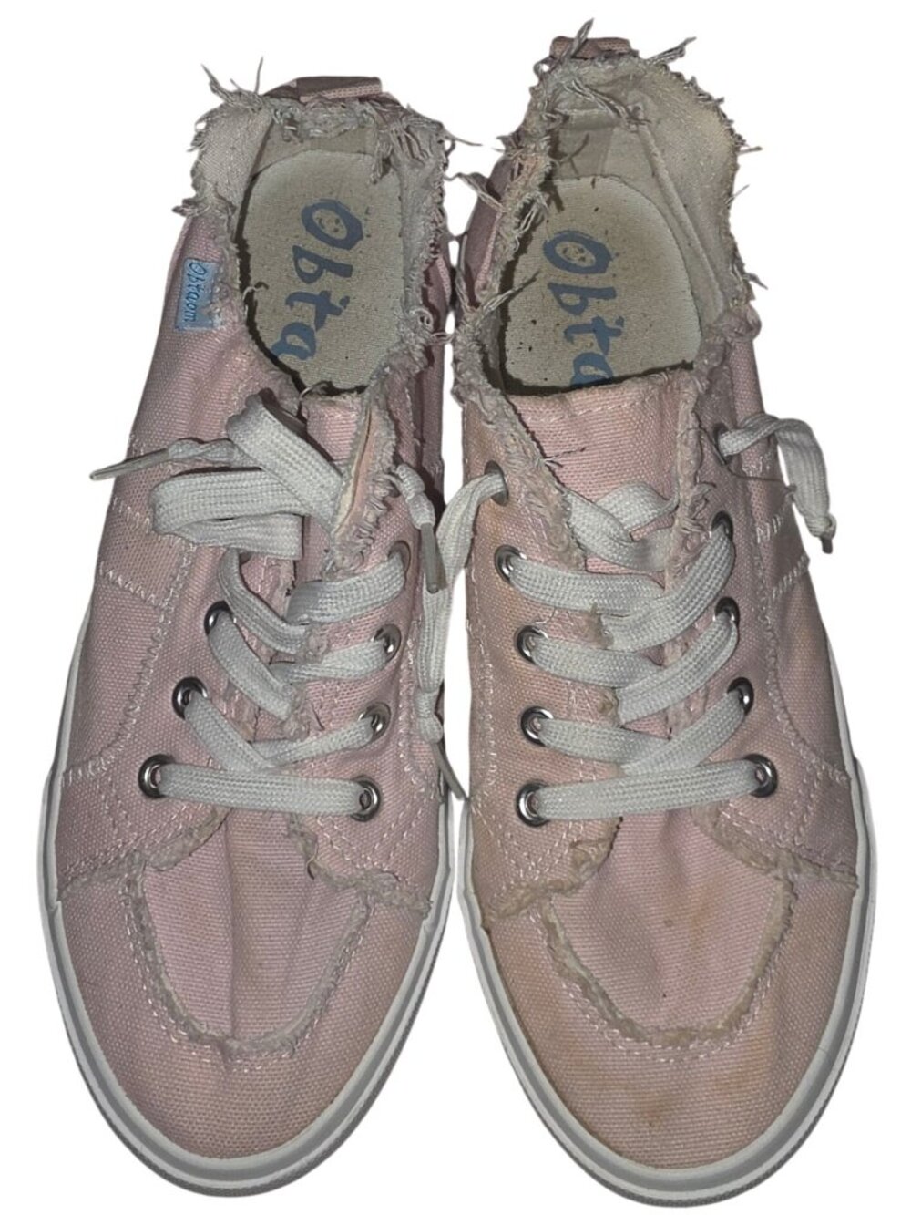 Women's Obtaom Pink Canvas Frayed Edge Lace-Up Sneakers Size 8 Casual Slip On